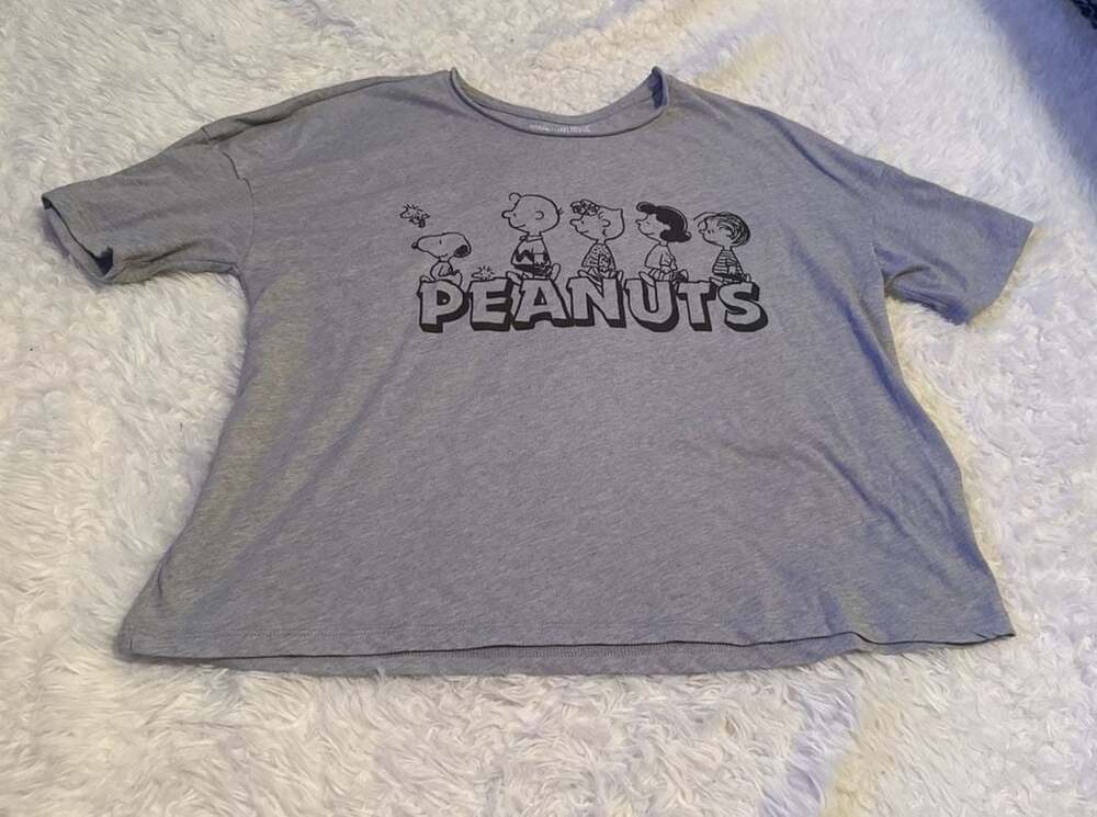 Women’s Peanuts Group Outline Short Sleeve Graphic‎ T-Shirt in Heather Grey